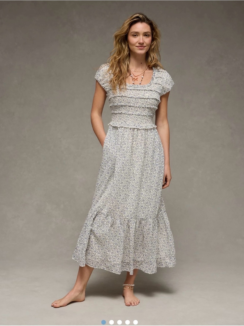 NWT American Eagle scoop neck smocked midi dress floral size XS